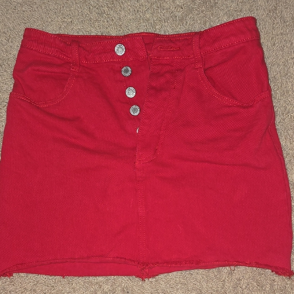 Red Button-Up Mini Skirt
